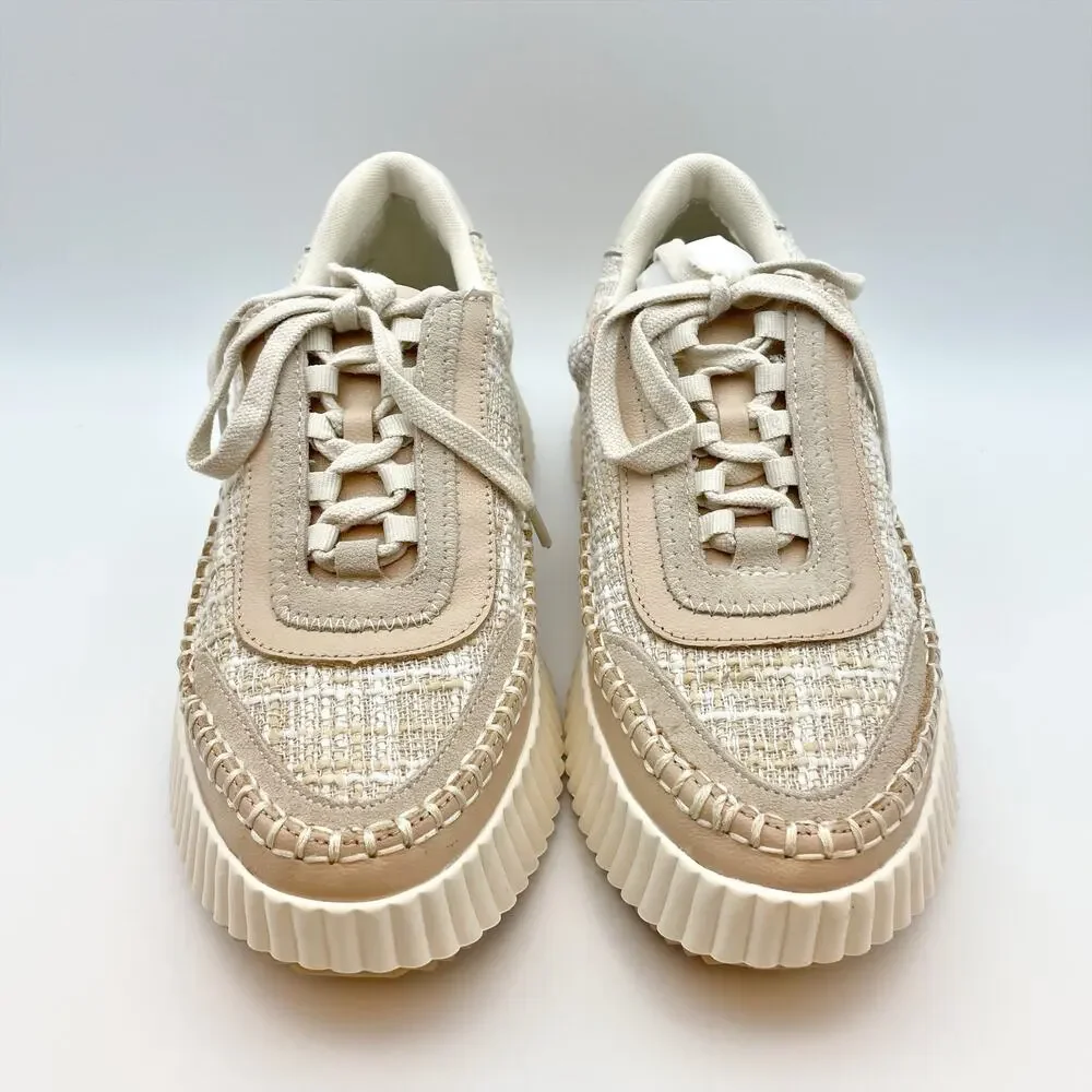 Dolce Vita Womens Dolen Sneaker US 8.5 Ivory Tan Leather Lace-Up Closure NIB - Picture 6 of 12